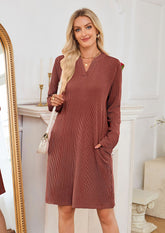 V Neck Long Sleeve Casual Dress
